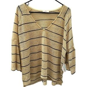 Hummingbird sweater yellow with black stripes ruffle balloon sleeve NWT